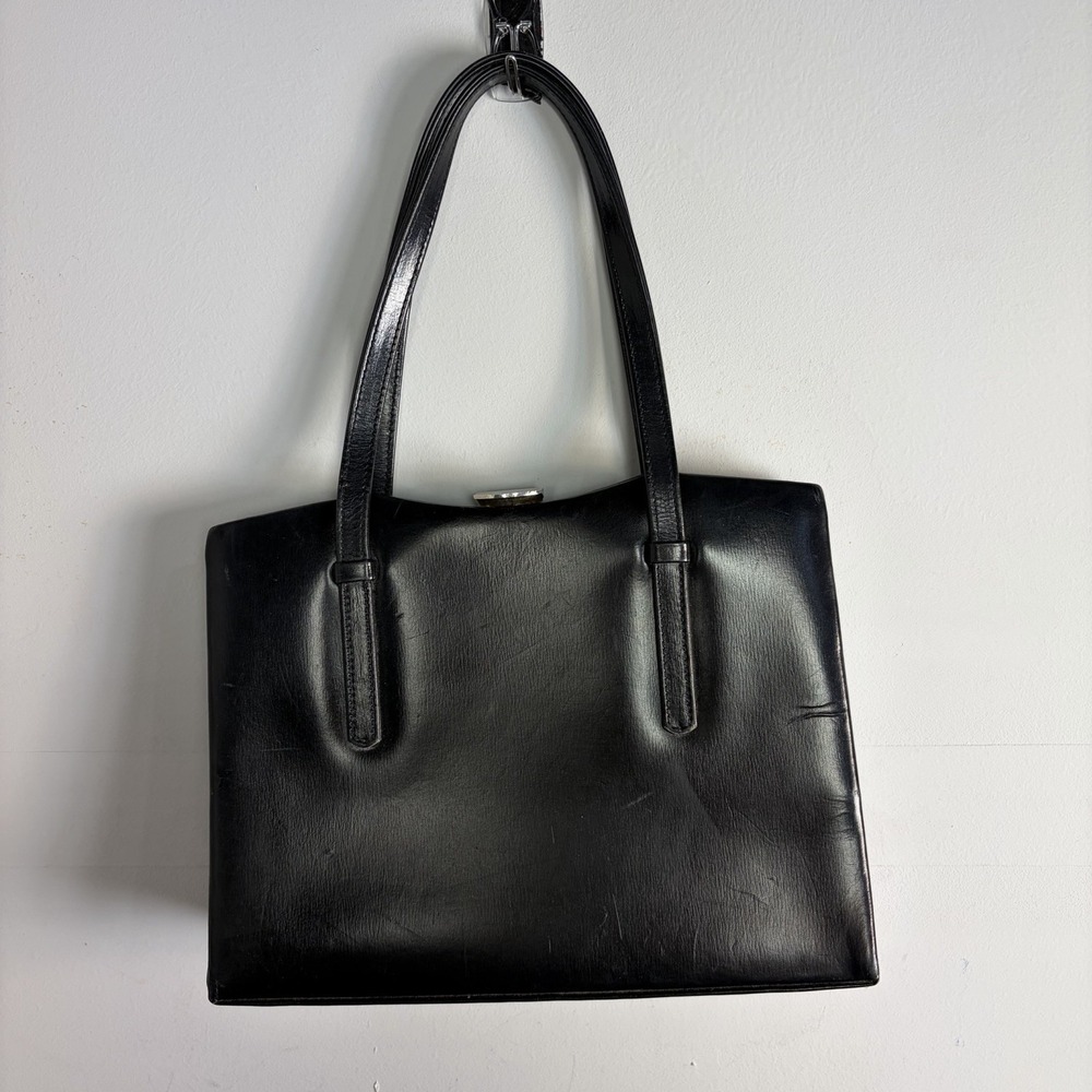 Vintage 1950s Black Leather Handbag Made in France for The Emporium California